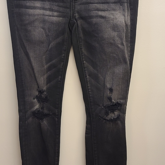 American Eagle Jeggings Black Distressed Size 4 Xlong - Picture 1 of 4